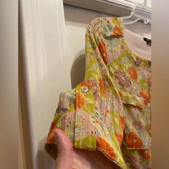 BCBMAXAZRIA Floral Print Chinoiserie romper Mini Dress, Drawstring Waist, Medium - Picture 5 of 16